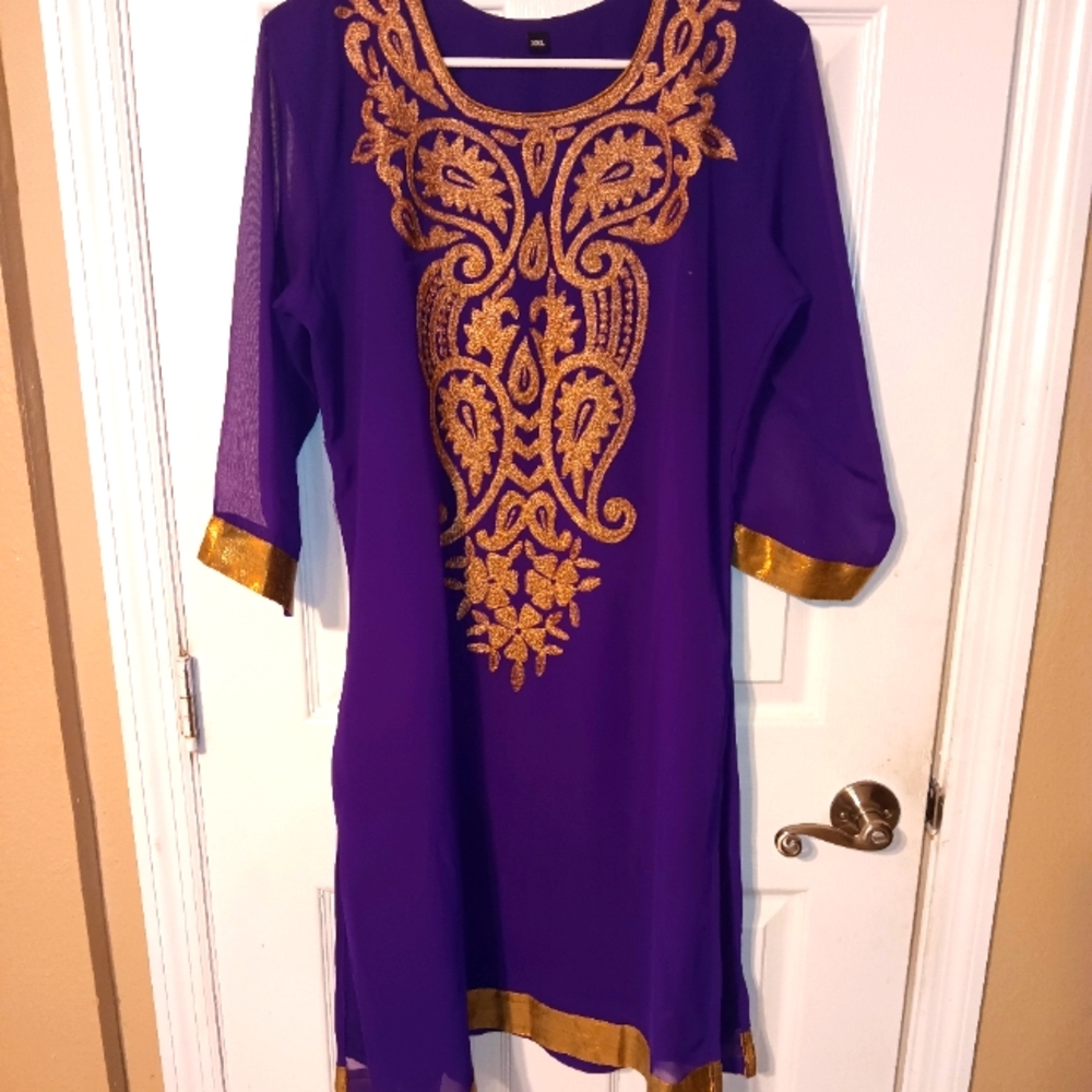 Women's kurta tunic in purple and gold XXL